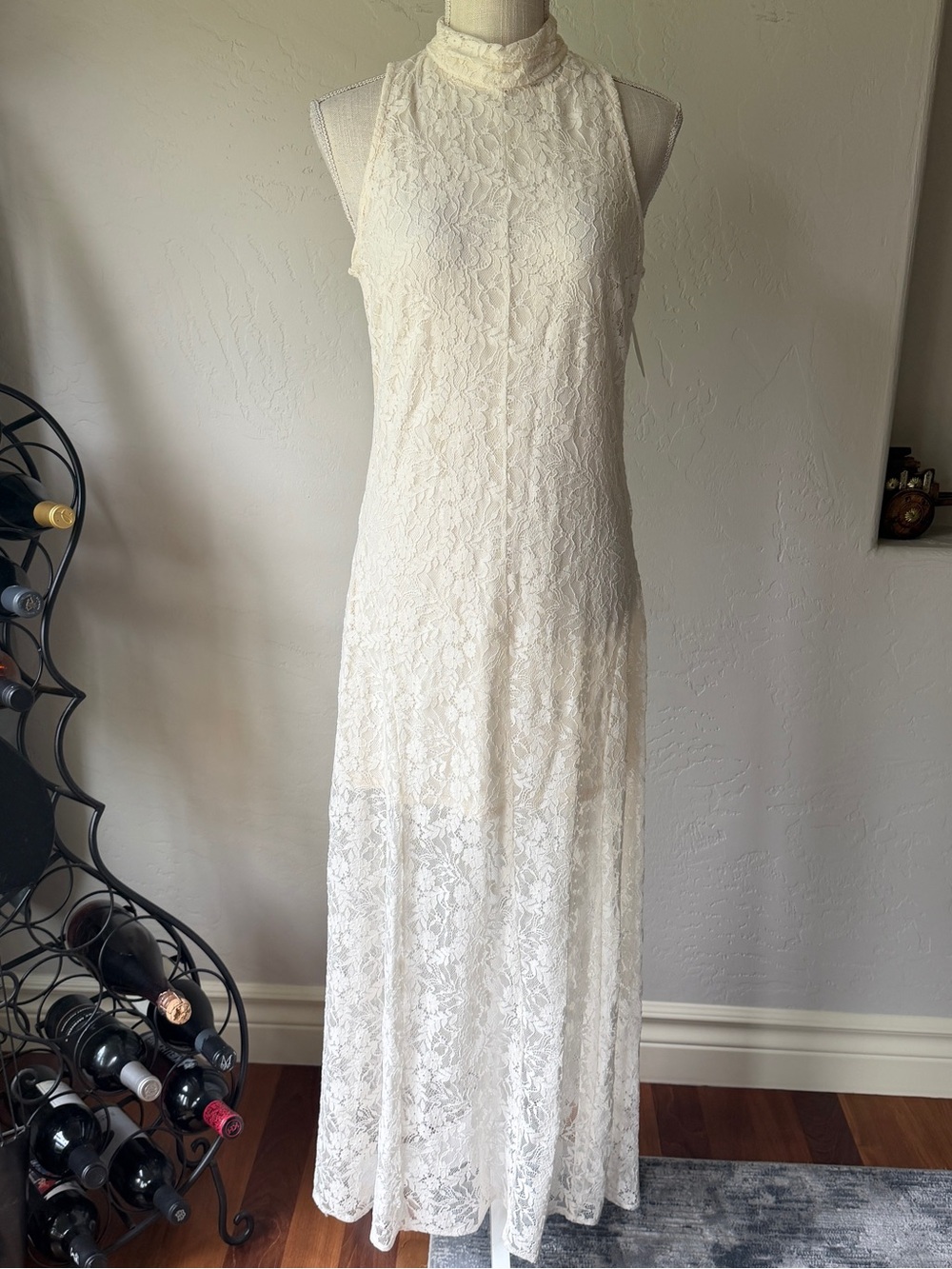 Mango Women's Ivory Lace High-Neck Sleeveless Maxi Dress Size 6